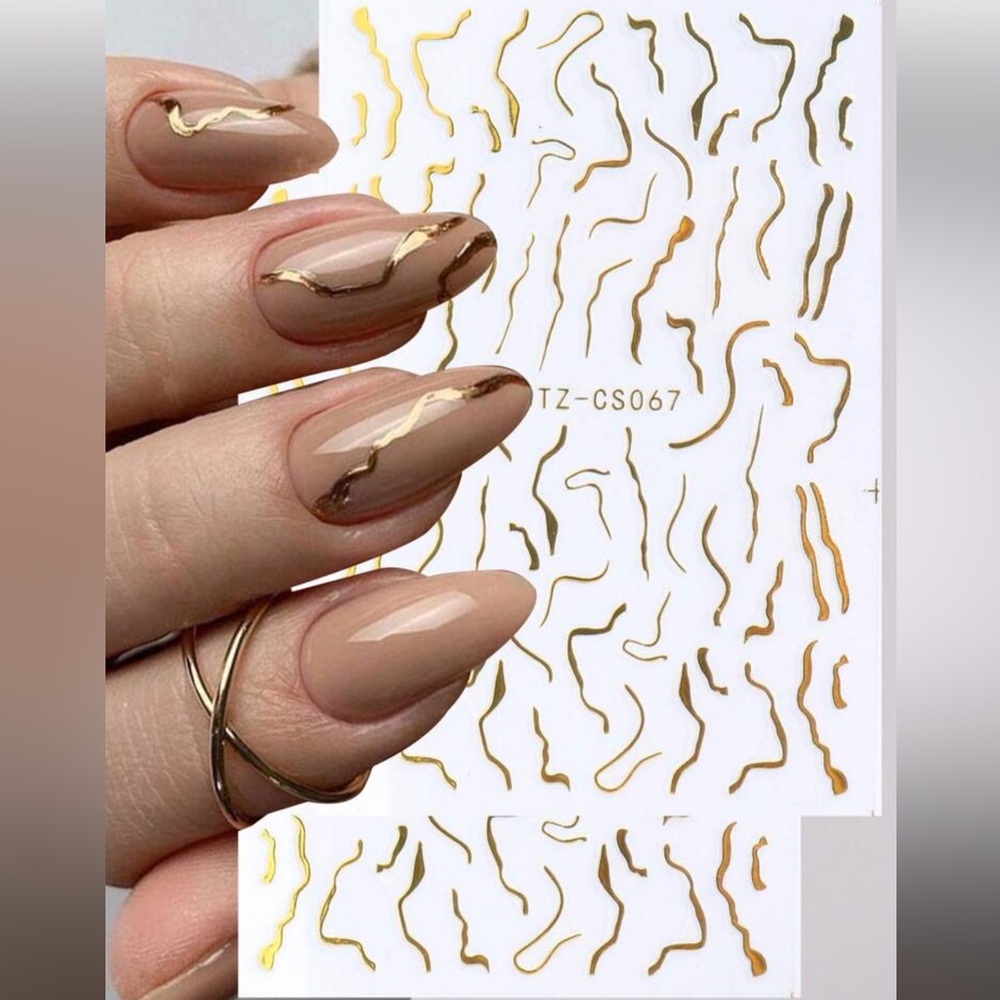 3/$15 Golden Marble Line 3D Nail Sticker Metallic DIY Gold Nail Art Stickers